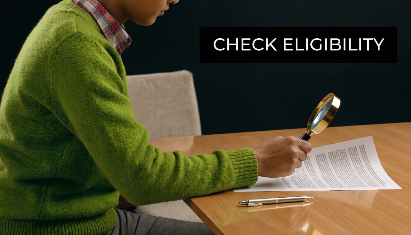A person in a green sweater uses a magnifying glass to review a life insurance policy document.