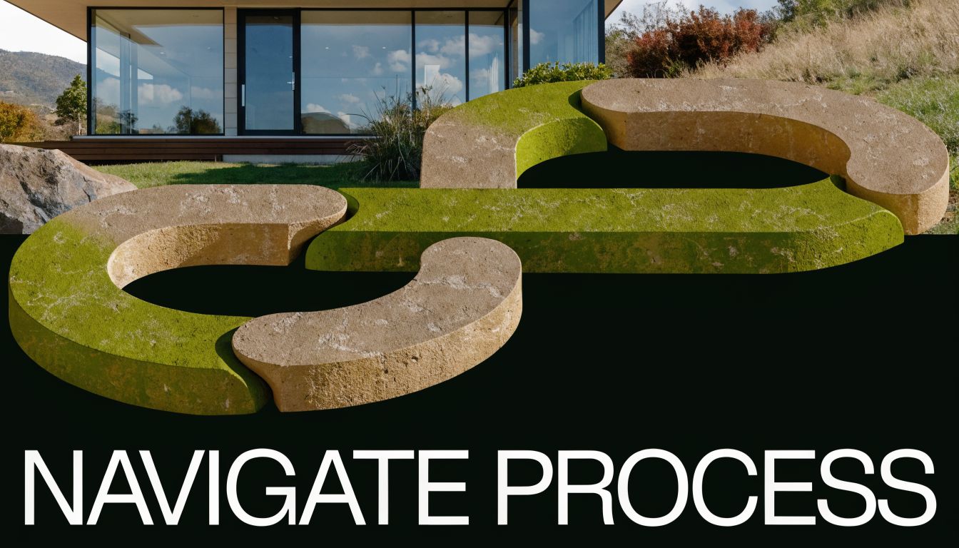 A modern outdoor sculpture shaped like an infinity loop with stone and mossy green grass sections.