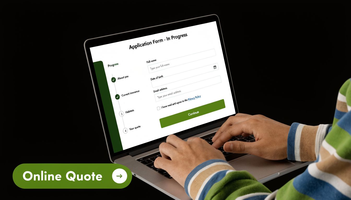 A person fills out an online application form for life insurance on a laptop screen.