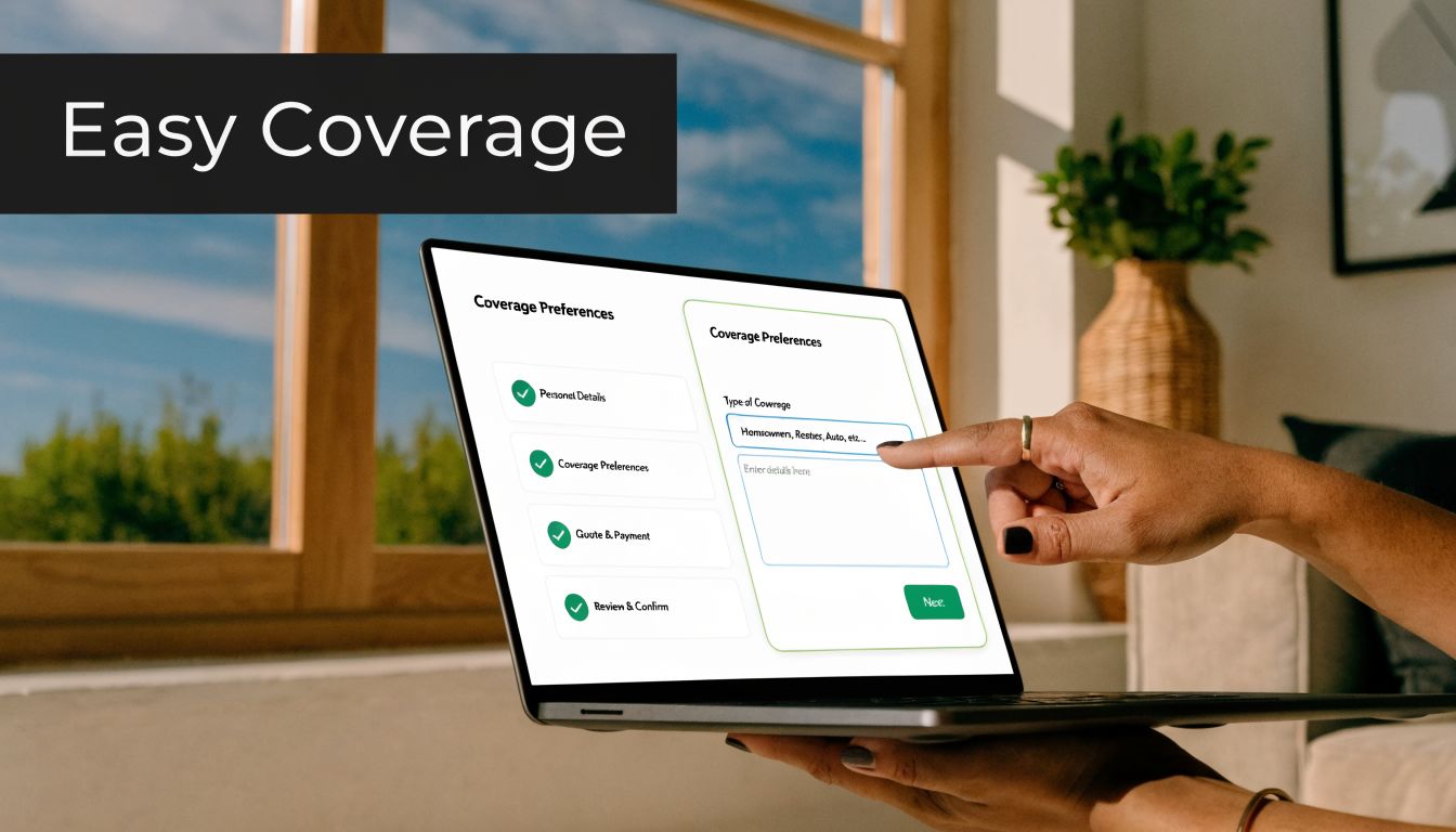 A person using a laptop to fill out an online insurance coverage preference form for multiple needs.