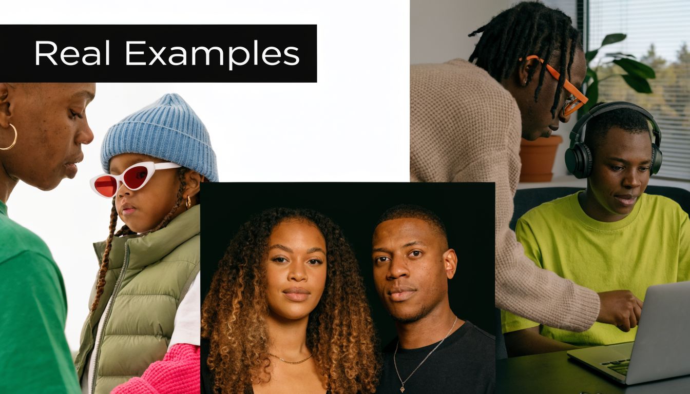 A diverse group of people shown in various settings illustrating a professional or lifestyle collage theme.