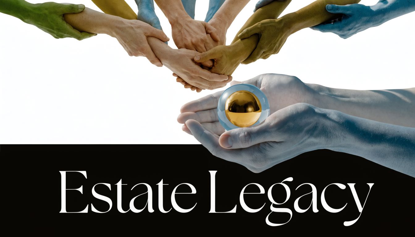 Multiple diverse hands joining together over a golden sphere, symbolizing estate planning and financial legacy.