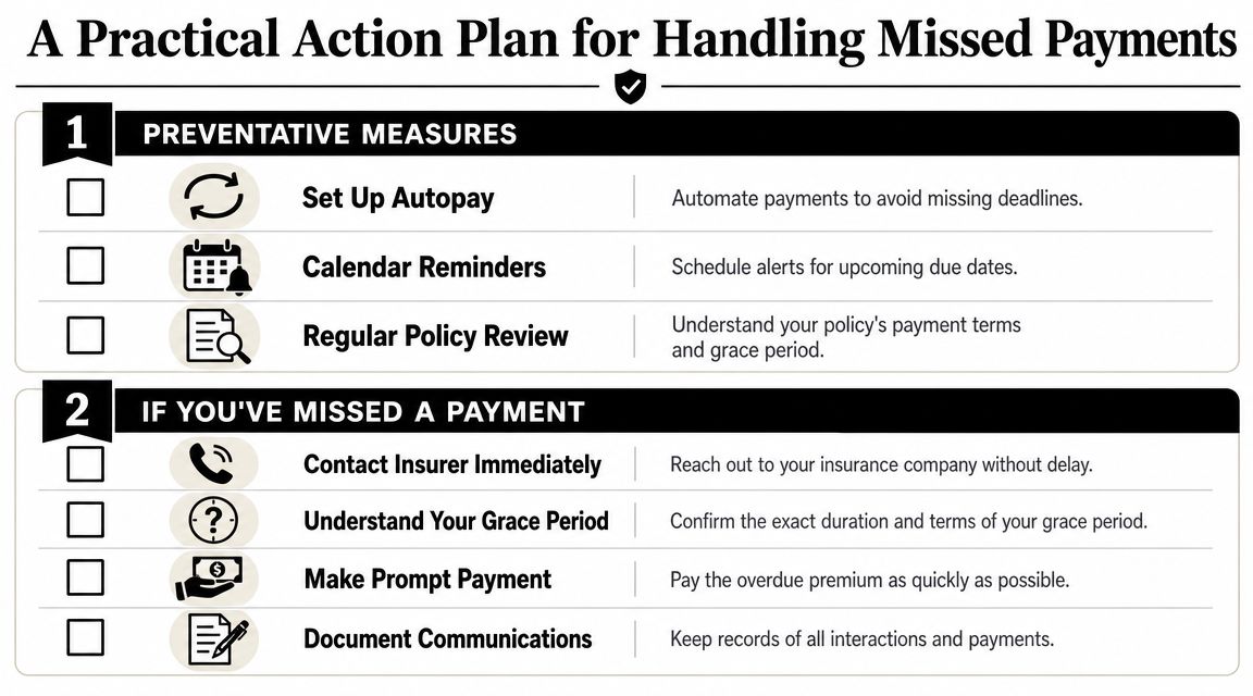 A checklist infographic providing a practical action plan for managing and preventing insurance payment misses.