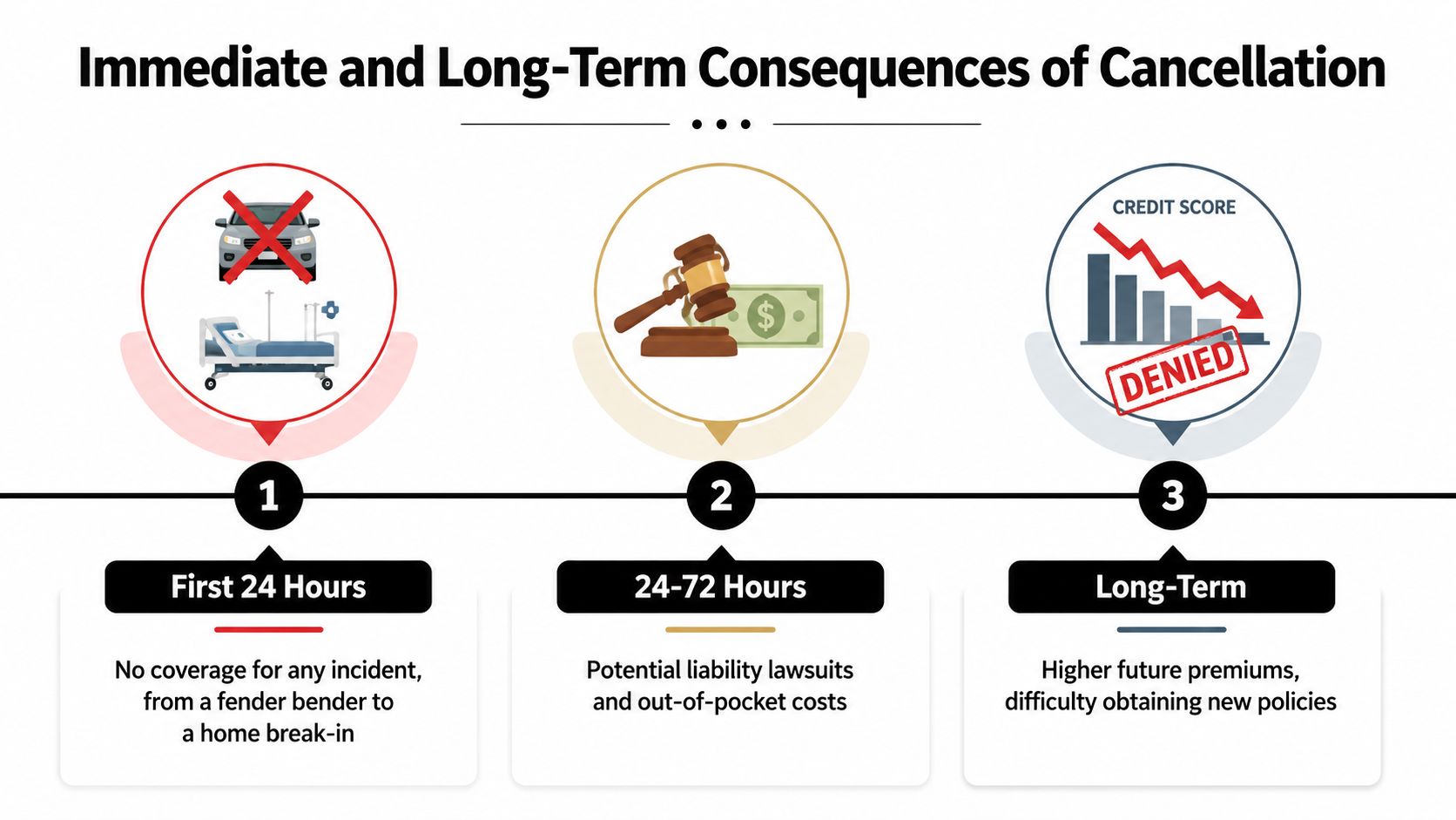 An infographic illustrating the immediate and long-term negative consequences of cancelling an insurance policy.