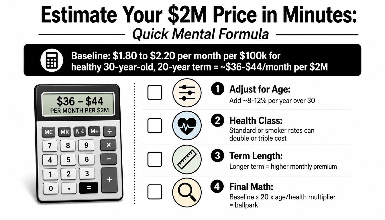 An infographic showing a quick mental formula to estimate the monthly cost of a $2 million life insurance policy.