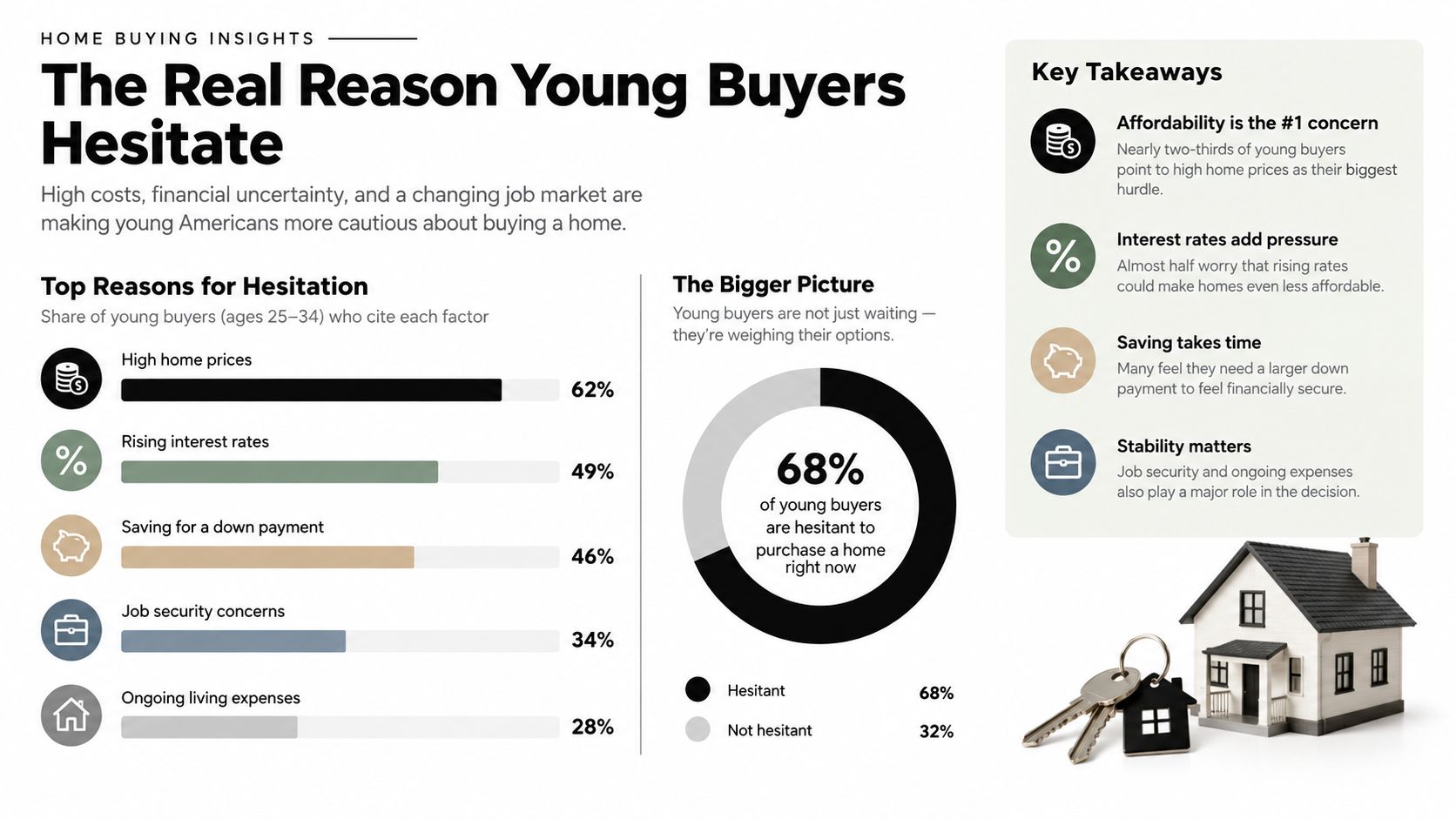 An infographic showing the main reasons why young homebuyers aged 25 to 34 are currently hesitant.